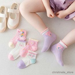 Kids Socks 5 Pairs/Lot Children Cotton Socks Teen Girl Boy Baby Student Fashion Mesh Soft Cute Cartoon For Summer 1-12 Years New Kids Socks R231204