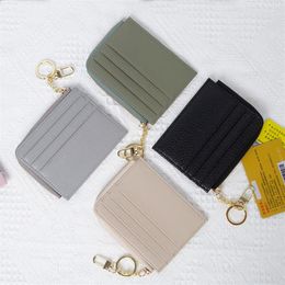 Card Holders Small Women Wallet Keychain ID Purse Microfiber Fashion Mini Holder Coin With Zipper2409