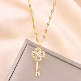 Pendant Necklaces Rotatable Lucky Key For Women Trendy Female Stainless Steel Neck Chain Jewelry Ladies Party Accessories