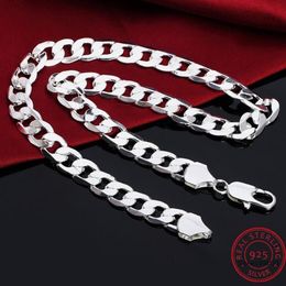 Chains 925 Silver 18 20 22 24 26 28 30 Inches 12MM Flat Full Sideways Cuba Chain Necklace For Women Men Fine Jewellery Gifts2789