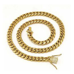 Stainless Steel 18K Solid Gold Electroplate Casting Clasp Diamond CUBAN LINK Necklace Bracelet For Men Curb Chains Jewellery 8 5&quo297Z