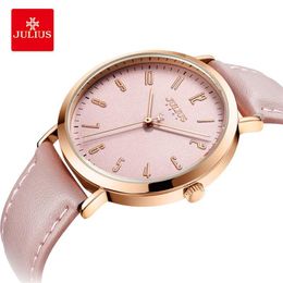 Julius Big Dial Candy Colour Simple Woman Watch Fashion Leather Waterproof Quartz Wristwatches Casual Student Girl Gifts258u
