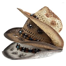 Berets Windproof Rope Denim Straw Hat European And American Retro Style Western Sun Proof Hollowed Out Jazz Top