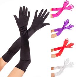 Fingerless Gloves 2023 Women's Evening Party Formal Solid Color Satin Long Finger Mittens for Events Activities Red White Rose 231204