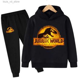 Clothing Sets Jurassic Park Kids Hoodie Set Dinosaur Print Sweatshirt Casual Jacket Black Clothes Spring Autumn Boys Girls Child T231204