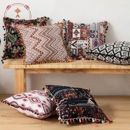 Pillow Linen Tassel Woven Pillowcase Moroccan Retro Ethnic Style Cover For Home Decoration Living Room Sofa Pillowslip 45 45cm