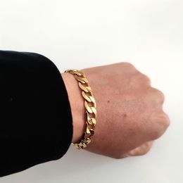 18ct Yellow Solid Gold FINISH Miami Curb Cuban Link Chain Mens Bracelet Genuine Chunky Jewellery 8 3inch Heavy222w