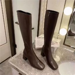 Boots 2023Women Black High Heel Long Fashion Autumn Winter Warm Knee Soft Leather Thigh Shoes Zipper Size 231204