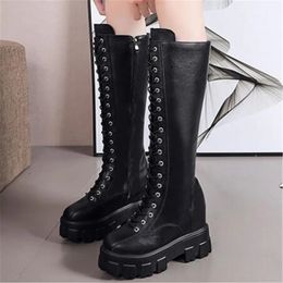 Boots 2024 Autumn Winter Women Knee High Boots Lady Wedge 10CM High Heels Platform Long Boots Fashion Leather Sneakers Motorcycle Boot 231204