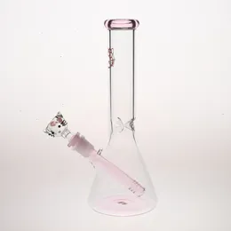 Wholesale New Design H25cm Pink Cute Kitty Printing Smoking Glass Bong Pipe/Glass Beaker Bong Pipe/10inch Water Bong Hookah Pipes With Cute Bowl