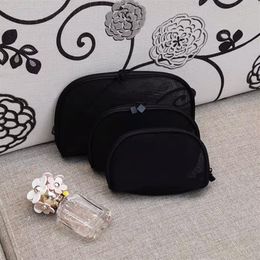 Women mesh fashion makeup case 3pcs set vanity cosmetic case makeup organizer bag toiletry clutch pouch boutique284D