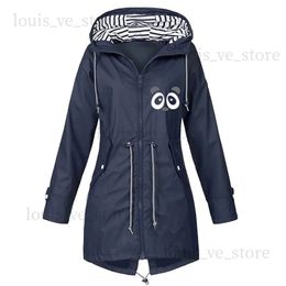 Women's Trench Coats Womens PANDA Printed Waterproof Raincoat Casual Basic Outdoors Trench Lightweight Pockets Drawstring Jackets for Female T231204