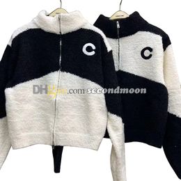 Women Designer Knits Coat Contrast Colour Knitted Outerwear Letters Embroidered Knitwear Woman Cardigan