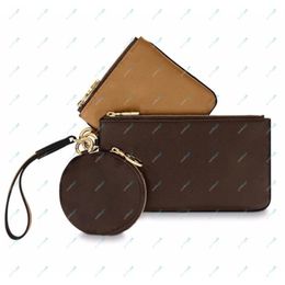 TRIO POUCH Designer Coin Purses High Quality Luxurys Three-piece zipper wallet Classic Canvas Pattern Leather Clutch 19 5x11 5x3cm230E