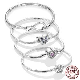 2022 New Original Design Bracelets 925 Sterling Silver Sparking Butterfly Paw Heart Snake Chain Bracelet fit Charm Bead DIY Women 222z