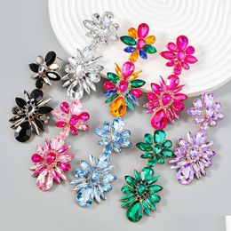 Stud Exaggerated Flower Studs Fashion Design Drop Earrings For Women Girls Rhinestone Dangle Mti Layer Bling Iced Out Fl Diamond Ear Dhlia