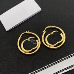 Vintage Double Letter Charm Earrings Golden Round Studs Women Hollow Ear Hoops Personality Birthday Christmas Gift With Box225R