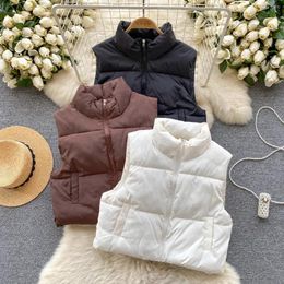 Women's Vests Women Fashion Autumn 2023 Stand Collar Elegant Down Coats Warm Outerwear Causal Zipper Winter Jackets Drop