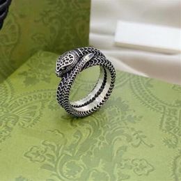 925 Silver Double Letter Snake Letter Ring Sculpture Designer Men Punk Open Adjustable Rings Shiny Classic High Quality Hip-hop Co250G