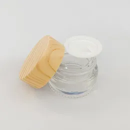 Portable Makeup Packaging Bottle Wood Grain Lid Sample Tank Glass Containers for Thick Wax oil Box 5ml Cosmetic Jars Storage Herb Cream