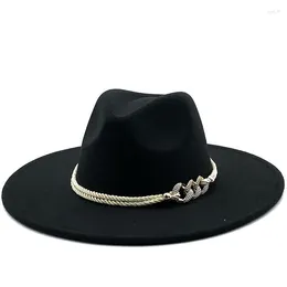 Berets Big Black/white Wide Brim Simple Top Hat Panama Solid Felt Fedoras For Men Women Artificial Wool Blend Jazz Cap
