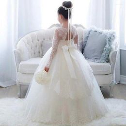Girl Dresses 2023 Flower Dress For Wedding White Puffy Tulle Lace Birthday Party Full Sleeveless First Communion Gowns