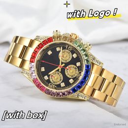 Designer Mens Watchs men High quality Watch Quartz Rainbow Diamond Watches Ceramic Watch Fashion Classic Style Stainless Steel with box and sapphire Wristwatches