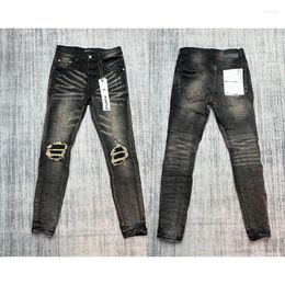 Men's Jeans Spring Autumn Fashion Purple Brand Straight Denim Pants High Street Knee Ripped Patch Trend Retro Men