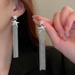 Dangle Earrings Pentagram Mosaic Crystal Tassel Multi-layer Chain For Women Fashion Personality Stars Party Jewelry