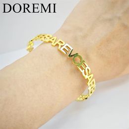 Bangle DOREMI Initial Letter Cuff Open Bangle Personalization Adjustable Size Name Gold Plated Non Fade Stainless Steel Gift Jewelry 231204