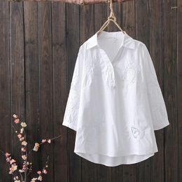 Women's Blouses Lace Hollow Out Cotton White Women Shirts Summer Vintage 2023 Turn-Down Collar Half Sleeved Loose Casual All Match Female