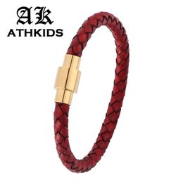 Charm Bracelets 2021 Fashion Red Genuine Braided Leather Bracelet Men Women Magnetic Clasps Male Female Jewelry PD0251R288g