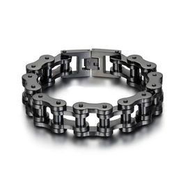 Titanium Steel IP Black Plating Biker Bicycle Chains Bracelet Punk Wristbands Brace lace Male Trendy Jewellery High Quality 23cm308D