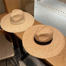 Berets 202306-2509100 Chic Summer Handmade Raffia Grass Big Brim Fedoras Cap Men Women Panama Jazz Hat