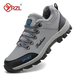 Boots YRZL Men's Winter Hiking Warm Plush Shoes for Men Ankle Nonslip Waterproof Botts High Quality Outdoor 231204