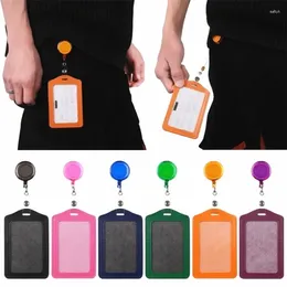 Card Holders 1pc PU Leather Cards Cover With Retractable Badge Reels ID Name Holder Key Keychain Students Offices Supply