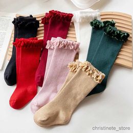 Kids Socks Solid Color Baby Long Tube Sock Ruffles Cotton Toddlers Girls Knee High Sock Soft Children's Socks Leg Warmer Kids Stockings