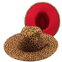 Berets Winter Fedora Hats For Women Fashion 9.5CM Flat Wide Brim Panama Wool Felt Jazz Men Leopard Goth Top Wedding Hat