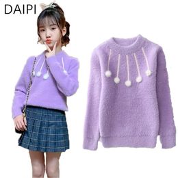 Sets 5-15 Year Children's Clothing Girls Sweater O-Neck Thickened Long Sleeves s Autumn Winter Casual for 231202