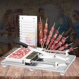 BBQ Tools Accessories Manual Satay Skewer Machine Stainless Steel Mutton Kebab Lamb Doner Meat Wear String 231204