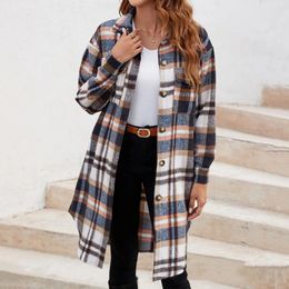 Women's Jackets Womens Fashion Plaid Print Jacket Winter Long Sleeves Lapel With Pockets Trench Coat Biking Tee Shirts Women