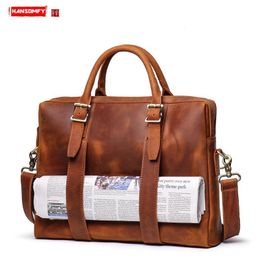 New Men's Crazy Horse Leather Handbag genuine Leather Large Capacity men Computer Bag Cowhide Shoulder Diagonal Briefcase 15 225Z