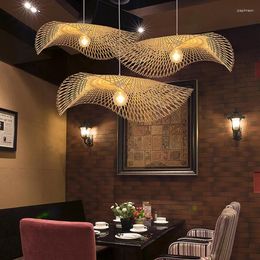 Pendant Lamps 1-2Pcs Chinese Style Hand Woven Bamboo Lights Southeast Asia Dia 35CM Rattan Wicker Chandelier Dining Rroom Art Lamp