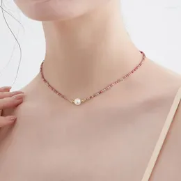 Choker Minar Handmade Pink Red Color Natural Stone Beaded Necklaces For Women 14K Real Gold Plated Copper Simulated Pearl Strand