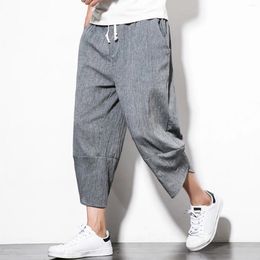 Men's Pants Fashion Cotton Linen Vintage Japanese Style Sweatpants Casual Solid Colours Cropped Comfortable Trousers Bloomers