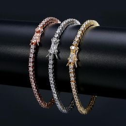 Rock Tennis Chains Hip-hop Tide Men's Bracelet Zircon-microencased 3mm Bracelet Tennis bracelets For Men Women Iced Out Jewel259n