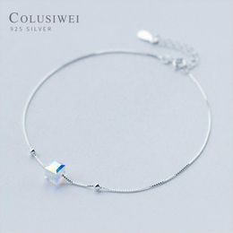 Colusiwei Genuine 925 Sterling Crystal Cube Silver Anklet for Women Charm Bracelet of Leg Ankle Foot Accessories Fashion272Y
