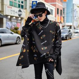 Men's Hoodies Autumn Winter Bat Sleeve Turtleneck Printed Sweatshirt Loose High Street Casual Jackets Men Tops Male Clothes