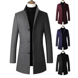 Men's Trench Coats Men Coat Wool Fabric Stylish Stand Collar With Warm Pockets Classic For Fall