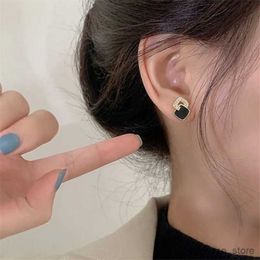 Stud Korean Style Black Zircon Stud Earring For Women Shiny Rhinestone Square Geometric Earrings Girl Party Statement Jewellery Gifts R231204